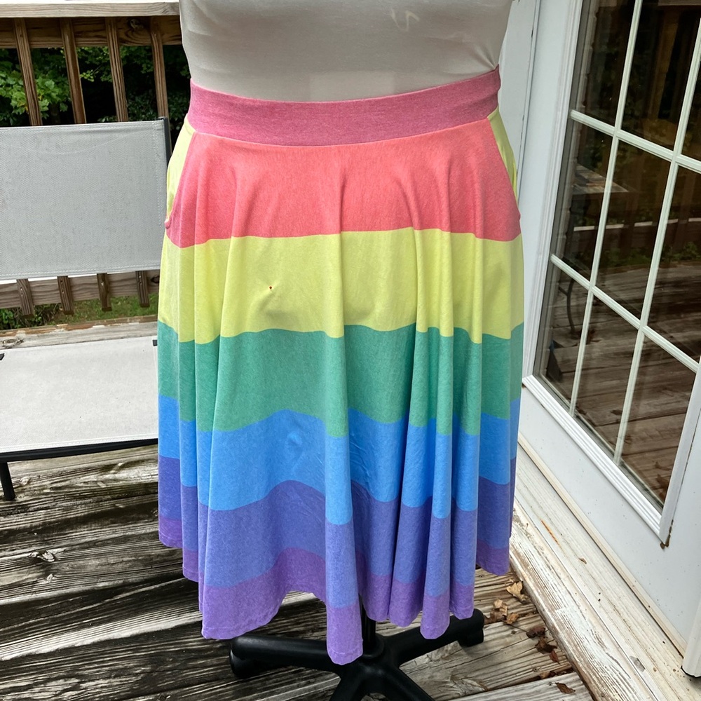 Svaha Rainbow Multicolored Striped Circle Skirt Midi Pockets Womens Size XL
